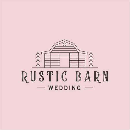 rustic barn wedding line art logo vector symbol illustration designのイラスト素材