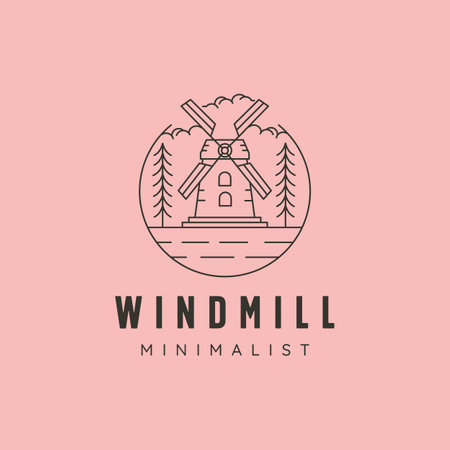 dutch windmill line art logo vector symbol illustration designのイラスト素材