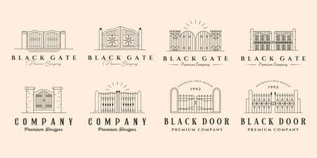 set of vector black gates line art   symbol illustration design, vintage gate   designのイラスト素材