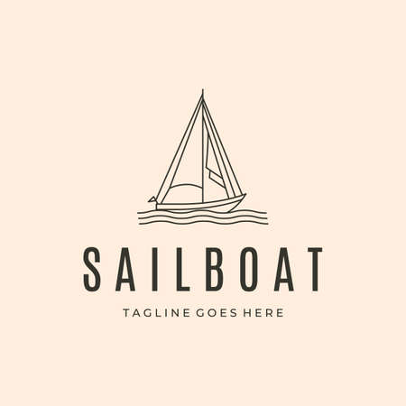 sailboat on the sea line art logo vector symbol illustration designのイラスト素材