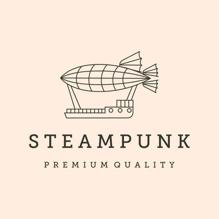steampunk airship line art logo vector symbol illustration designのイラスト素材