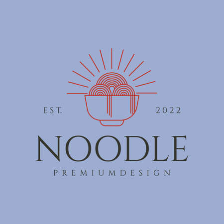 sunburst noodle in bowl line art logo vector symbol illustration designのイラスト素材