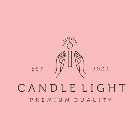candle light with hand line logo vector symbol illustration designのイラスト素材