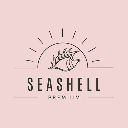 seashell icon and sunburst line art logo vector symbol illustration design