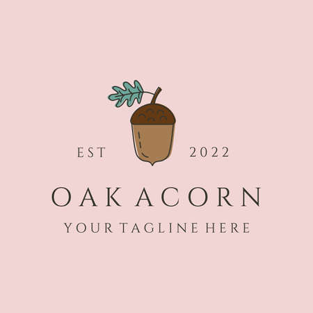 oak acorn and leaf line art logo vector symbol illustration designのイラスト素材