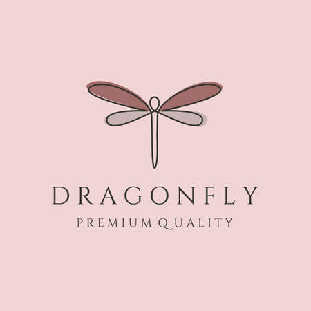 dragonfly continuous line art and color wings logo vector symbol illustration designのイラスト素材