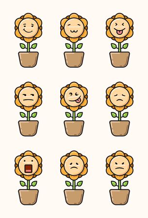 sunflower emoticon set easy editableのイラスト素材