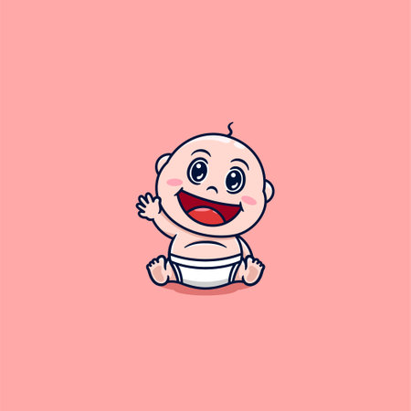 cute baby waving hand cartoonのイラスト素材
