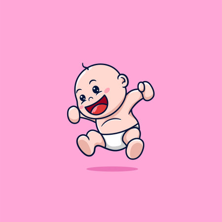 cute baby jumping cartoonのイラスト素材
