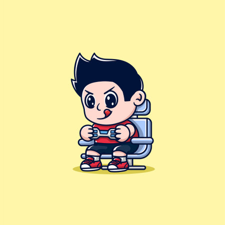 cute boy playing game cartoonのイラスト素材