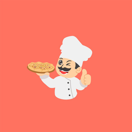 mustache chef holding pizza cartoonのイラスト素材