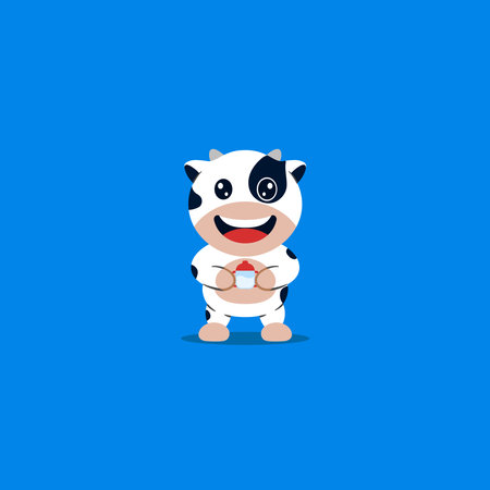 Cute cow drink milk cartoonのイラスト素材