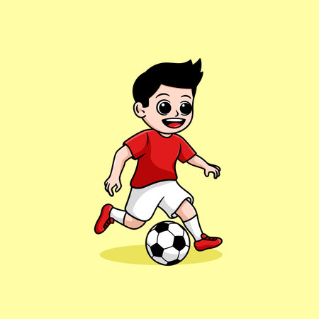 boy playing football soccer cartoonのイラスト素材