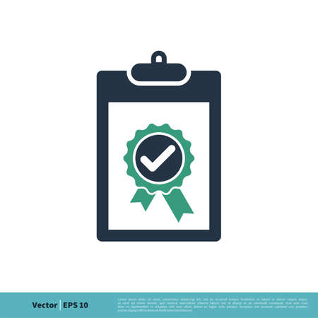 Check mark Award Rosette Stamp Clipboard Icon Vector Logo Template Illustration Design.のイラスト素材