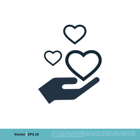 Charity Logo Template. Heart and Hand Icon. Help and Love Vector. Illustration Design.のイラスト素材