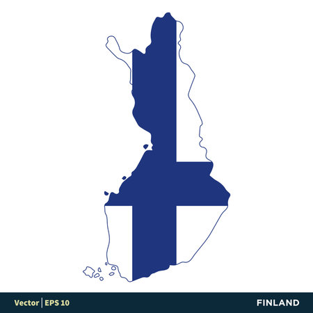 Finland - Europe Countries Map and Flag Vector Icon Template Illustration Design. Vector EPS 10.のイラスト素材