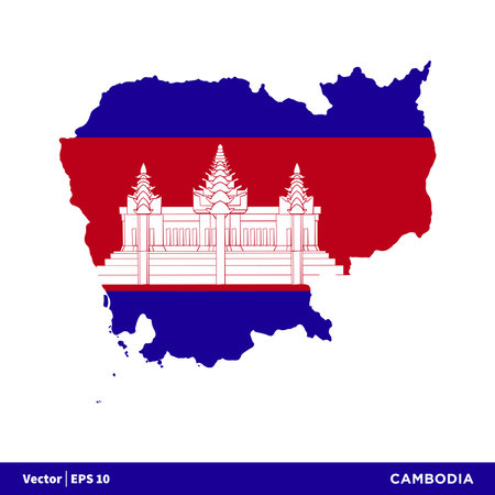 Cambodia - Asia Countries Map and Flag Icon Vector Logo Template Illustration Design. Vector EPS 10.のイラスト素材