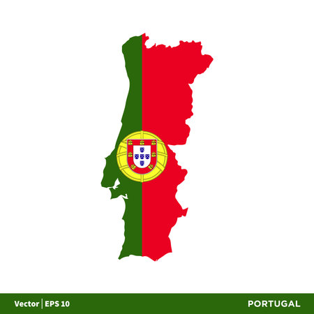 Portugal - Europe Countries Map and Flag Vector Icon Template Illustration Design. Vector EPS 10.のイラスト素材