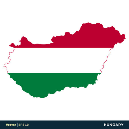 Hungary - Europe Countries Map and Flag Vector Icon Template Illustration Design. Vector EPS 10.のイラスト素材