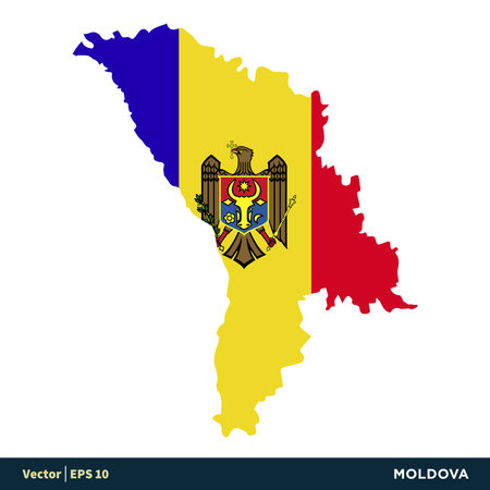 Moldova - Europe Countries Map and Flag Vector Icon Template Illustration Design. Vector EPS 10.のイラスト素材