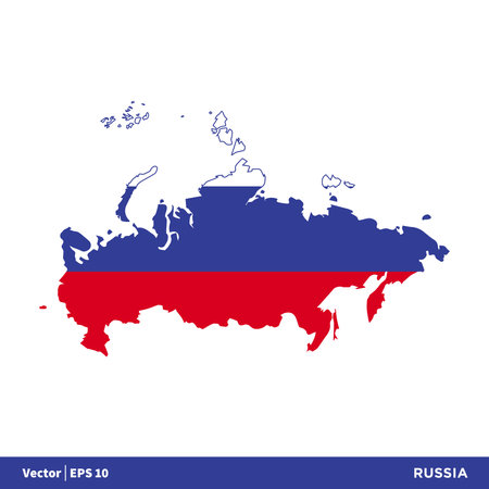 Russia - Europe Countries Map and Flag Vector Icon Template Illustration Design. Vector EPS 10.のイラスト素材