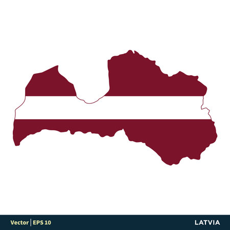 Latvia - Europe Countries Map and Flag Vector Icon Template Illustration Design. Vector EPS 10.のイラスト素材