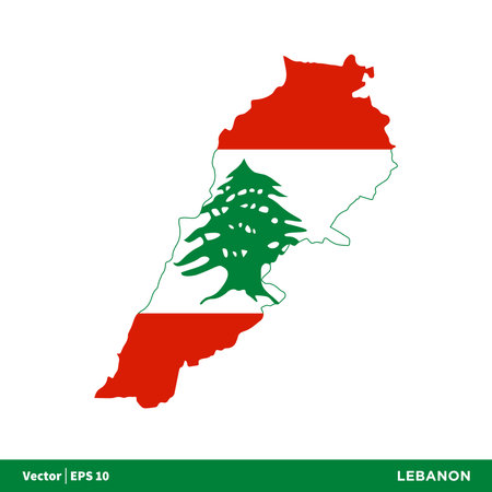 Lebanon - Asia Countries Map and Flag Icon Vector Logo Template Illustration Design. Vector EPS 10.のイラスト素材