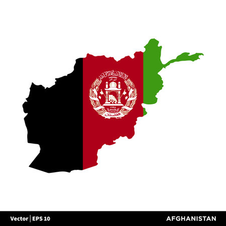 Afghanistan - Asia Countries Map and Flag Icon Vector Logo Template Illustration Design. Vector EPS 10.のイラスト素材