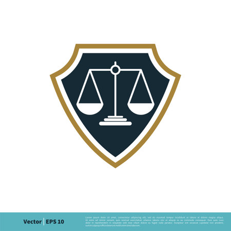 Shield and Scale of Justice Icon Vector Logo Template Illustration Design. Vector EPS 10.のイラスト素材