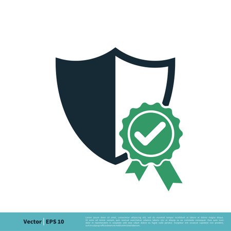 Check Mark Rosette Shield Icon Vector Logo Template Illustration Design. Vector EPS 10.のイラスト素材