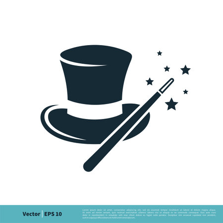 Magician Hat and Stick Wizard Icon Vector Logo Template Illustration Design. Vector EPS 10.のイラスト素材