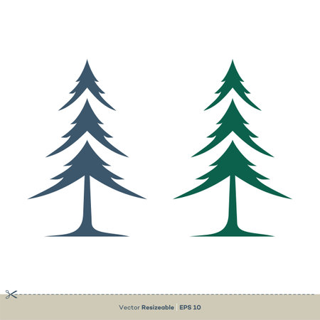 Yew or Pine Tree Icon Vector Logo Template Illustration Designのイラスト素材
