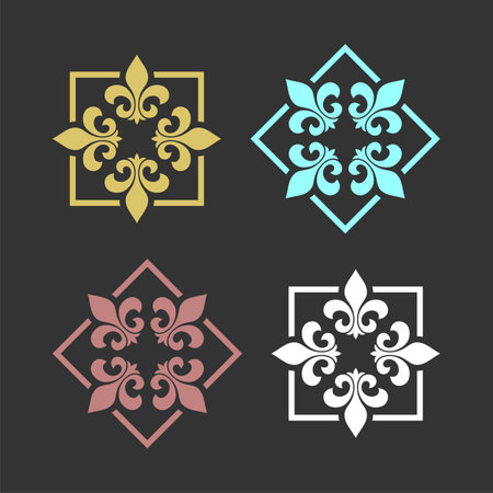 set Heraldic Lily Flower Ornamental Fleur de lis Logo Template Illustration Design. Vector EPS 10.のイラスト素材