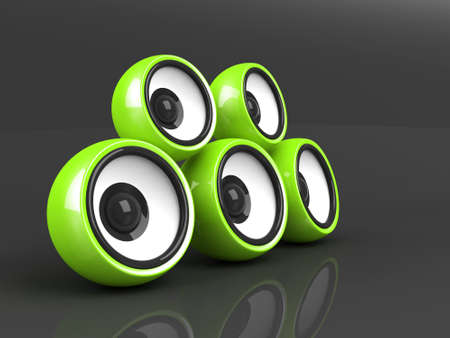 green audio system on the grey backgroundの写真素材