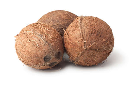 three coconuts isolated on the white backgroundの写真素材