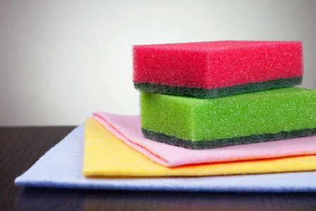 colorful washing tools over grey backgroundの写真素材