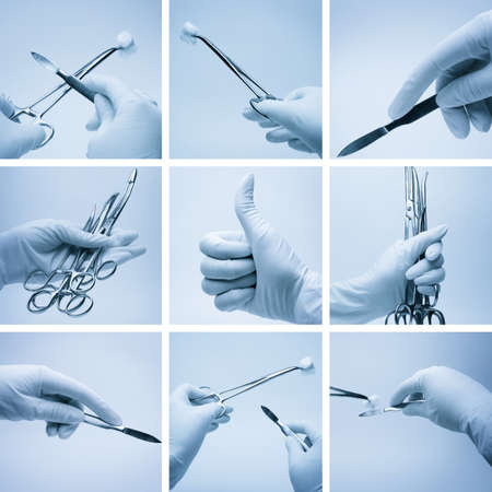 composition of hands with surgery instruments