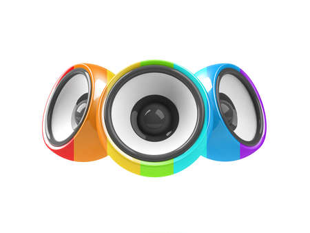 multicolored audio system isolated on white backgroundの写真素材