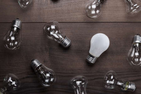 bulb uniqueness concept on brown wooden table