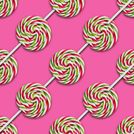 colorful sweet lollipops over pink seamless backgroundの写真素材
