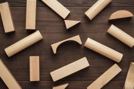 wooden building blocks toy on the tableの写真素材