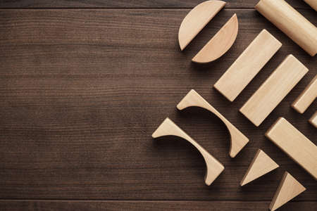 wooden building blocks toy on the tableの写真素材