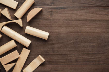 wooden building blocks toy on the tableの写真素材