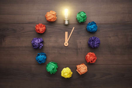 Flat lay composition with inspiration concept on wooden