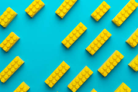 Flat lay image of yellow blocks from child constructor.の写真素材