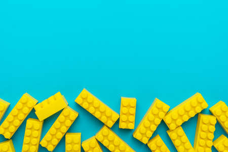 Top view of yellow plastic blocksの写真素材