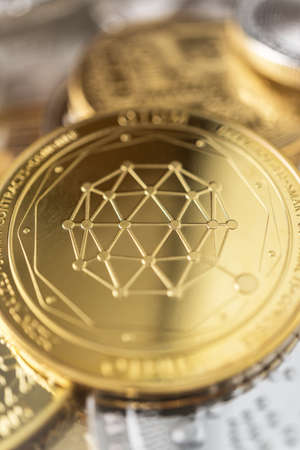 Physical coin on the stack of other different cryptocurrencies.の写真素材