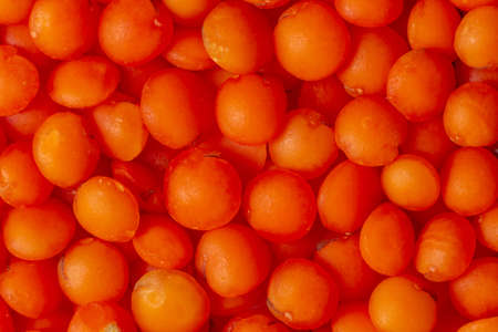 Macro picture of orange red lentils - a family of legumes, a source of protein. Food for...