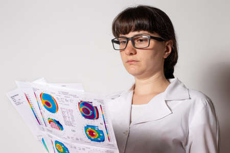 07.25.2020, Zarorizhzhya, Ukraine. Doctor ophthalmologist holds a corneal topography examination for...