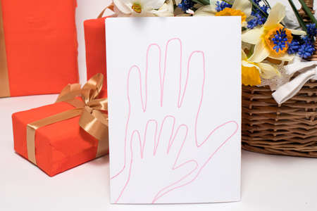 Beautiful childrens card with the handprint of an adult parent of a mother or father and a child....